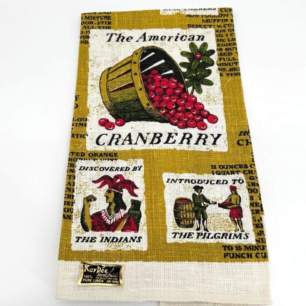 New Kay Dee Vintage 100% Linen The American‎ Cranberry Kitchen Towel